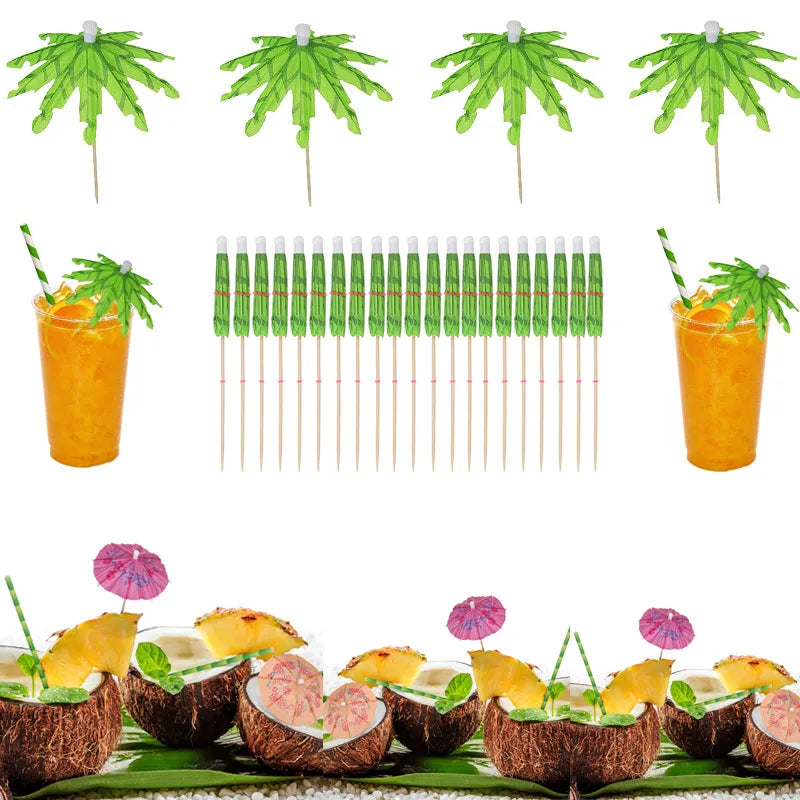 50Pcs Tropical Paper Umbrella Cocktail Picks & Cupcake Toppers for Parties