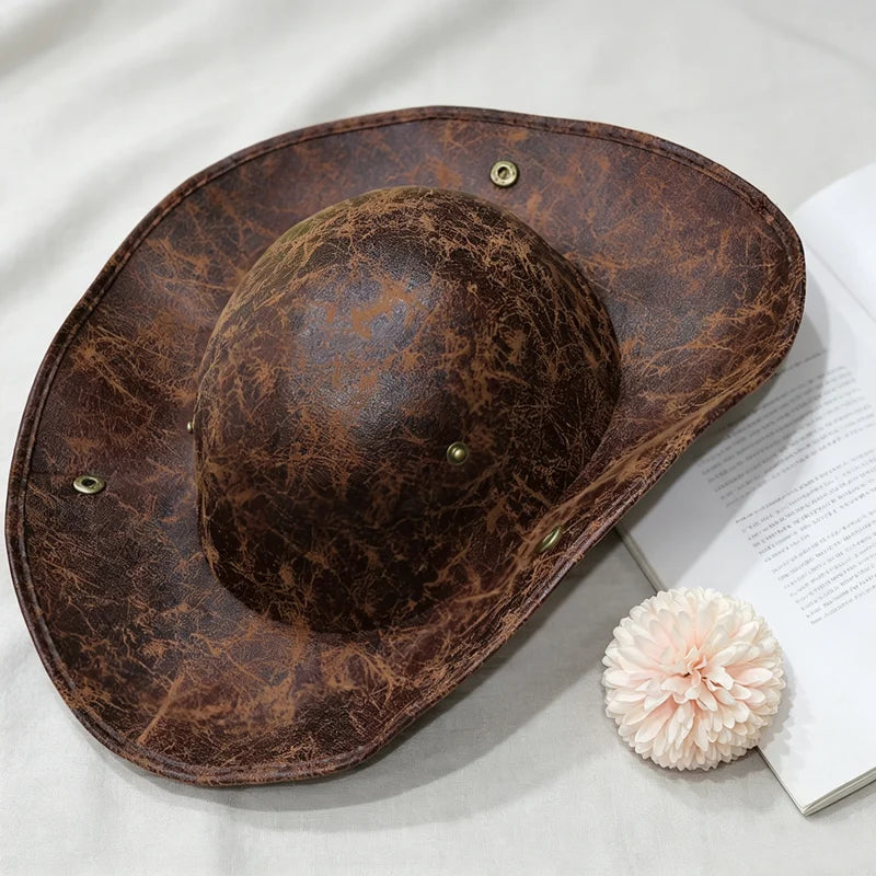 Unisex Faux Leather Pirate Hat with Vintage Button for Costume & Party