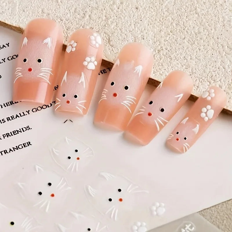 Cute White Cat Nail Stickers - Easy DIY Nail Art for Gifts & Parties