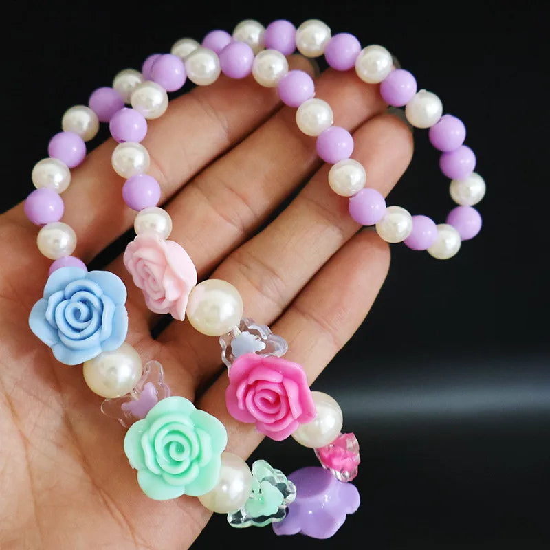 Children's Necklace Bow Tie Princess Costume Flower Rainbow Seastar Jewelry Set