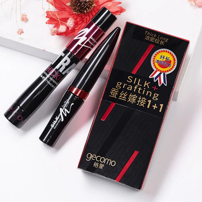 Waterproof Long-Lasting Curling Mascara Set with Fiber Infusion - Non-Smudge, Double Tube Design