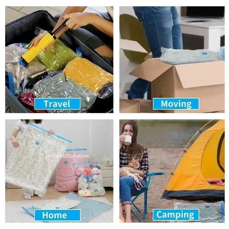 Vacuum Compression Storage Bags for Clothing and Bedding - Large Capacity, Airtight, Reusable