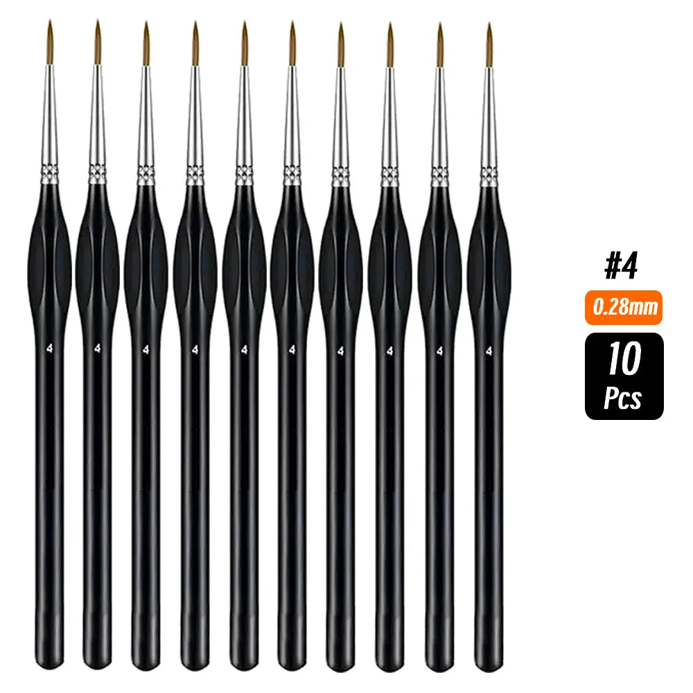 Fine Paint Brush Set for Acrylic Models - 11 Sizes, Black Tip, Nylon Hair, Detail Miniature Brushes