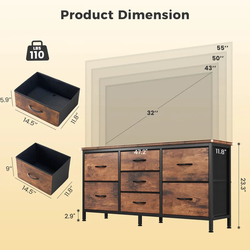 7-Drawer Fabric Dresser with Wooden Top - Storage Cabinet for Living Room & Bedroom