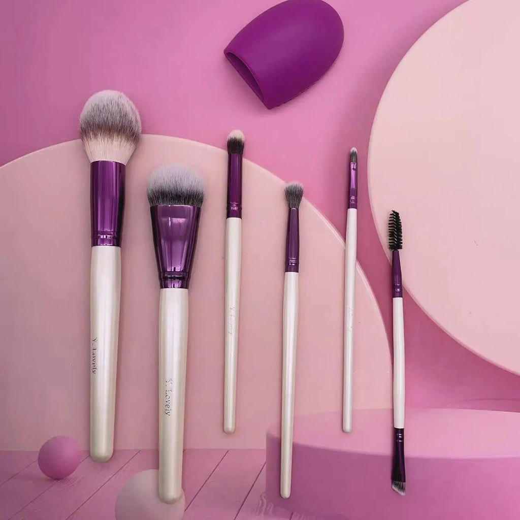 Makeup Brush Set 9Pcs Synthetic Hair Face and Eye Makeup Tools with Wooden Handles