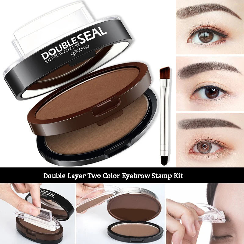 Double Layer Eyebrow Powder Stamp Kit with Stencils & Brush - Natural Brow Enhancers