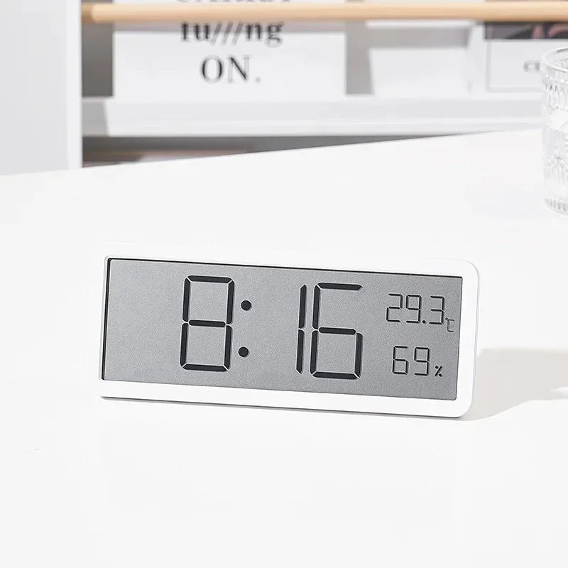 Digital Wall Clock LCD Screen Time Temperature Humidity Battery Powered