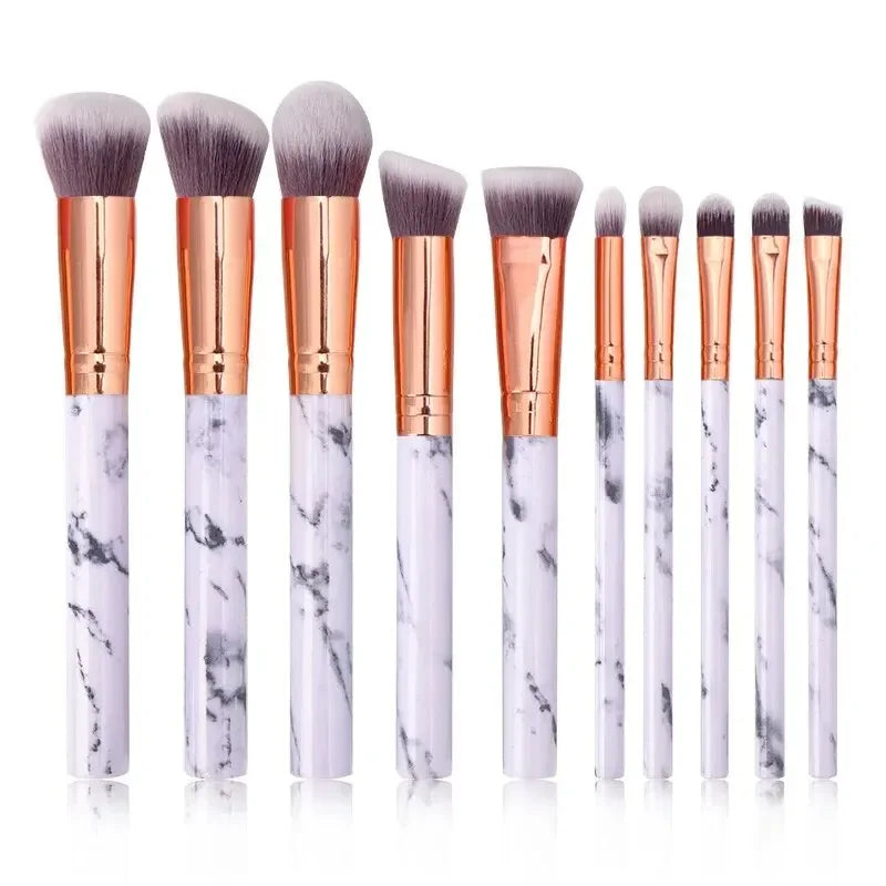 10 Pcs Makeup Brush Set - Synthetic Kabuki Foundation Blenders Face Powder Blush Concealer Eye Shadow Tools