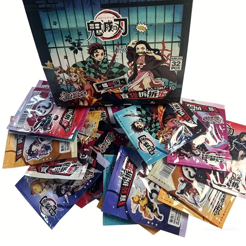 Anime 32-Piece Demon Slayer Action Figures Set with Acrylic Pendant Keychains - Blind Bag Toys for Kids