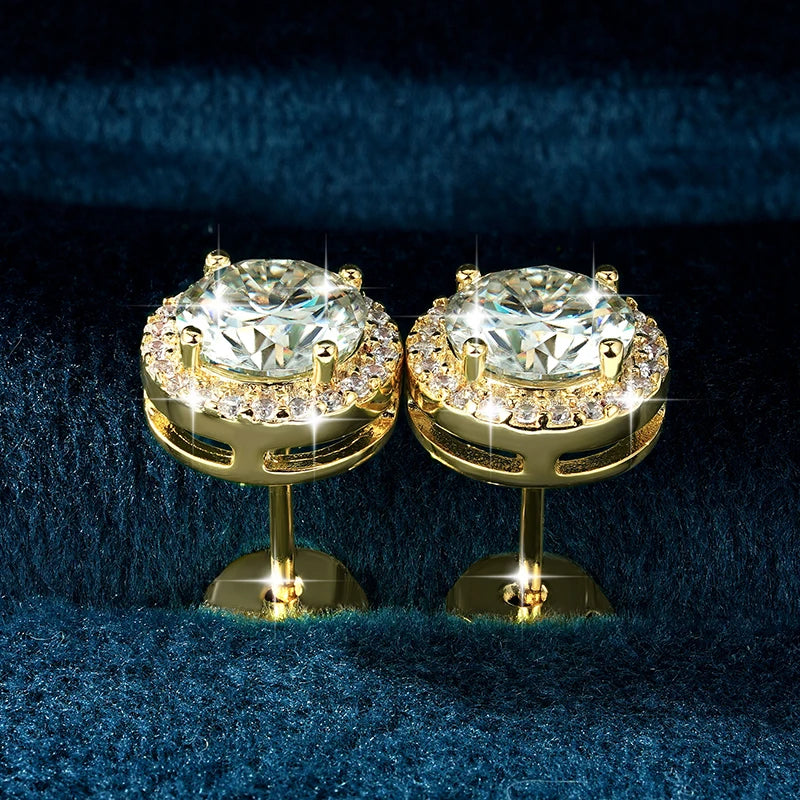 Moissanite Halo Stud Earrings 14K Gold Filled Round Gemstone Jewelry for Women