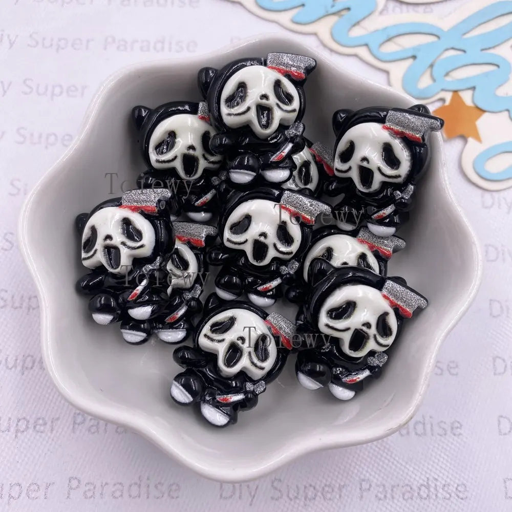 10PCS Colorful Resin Halloween Figurines Set - Spider, Bat, Pumpkin, Ghost & More