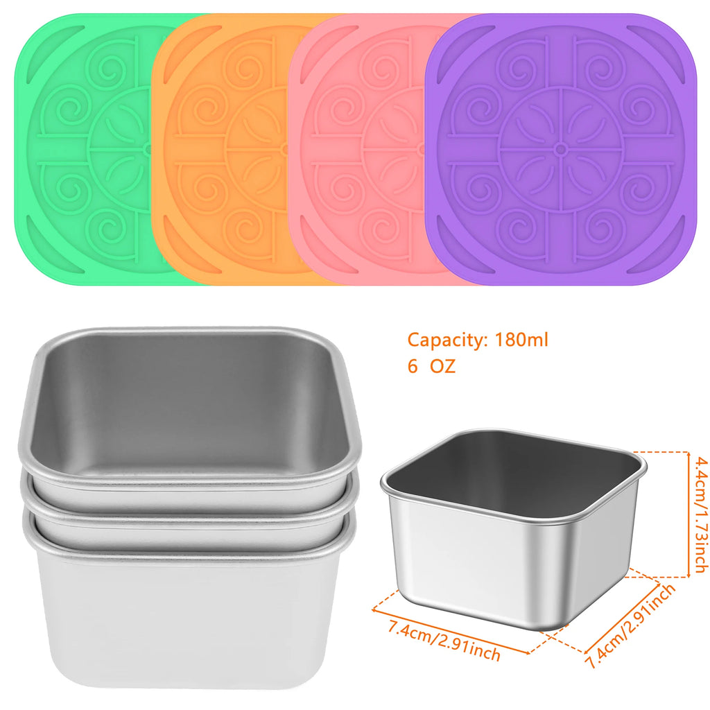 Stainless Steel Snack Containers with Silicone Leakproof Lids - 4 Pack, Portable Food Storage