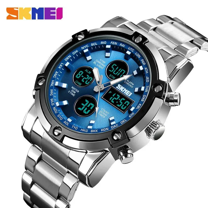 Men's Digital Sport Watch with Full Steel Strap and Countdown Timer