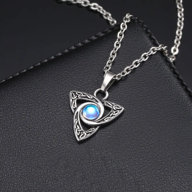 Men's Water-Resistant Moonstone Necklace with Celtic Knot Pendant, Vintage Jewelry Gift