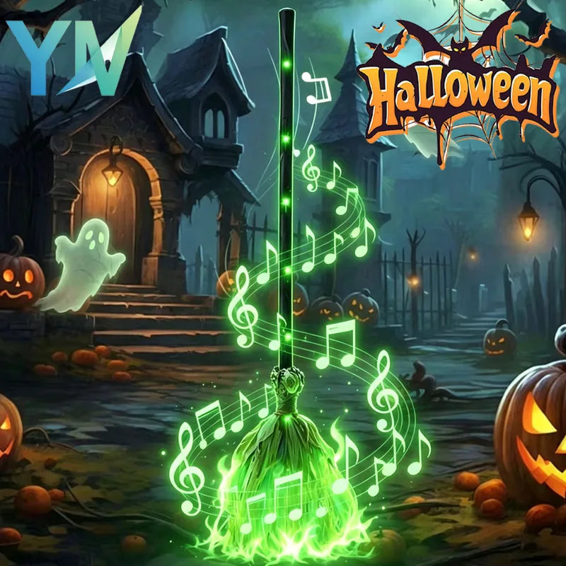 Halloween Animated Witch Broom with Sound & Green Lights - Indoor Decoration Set
