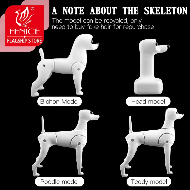 Dog Grooming Practice Skeleton Model with Fake Hair - Full Body Pet Training Tool