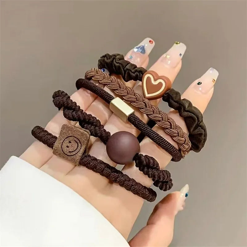 Set of 5/10/20 Simple Style Hair Ties with Heart Decor Braided Rope Ponytail Holders