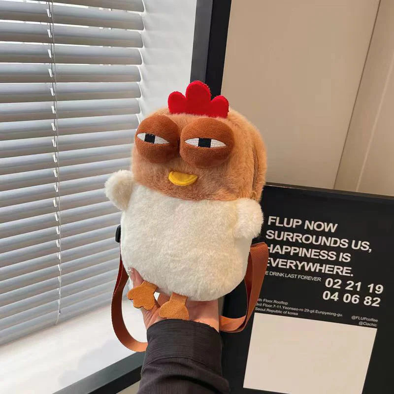 Plush Cartoon Chicken Shoulder Bag - Adjustable Crossbody Purse for Women