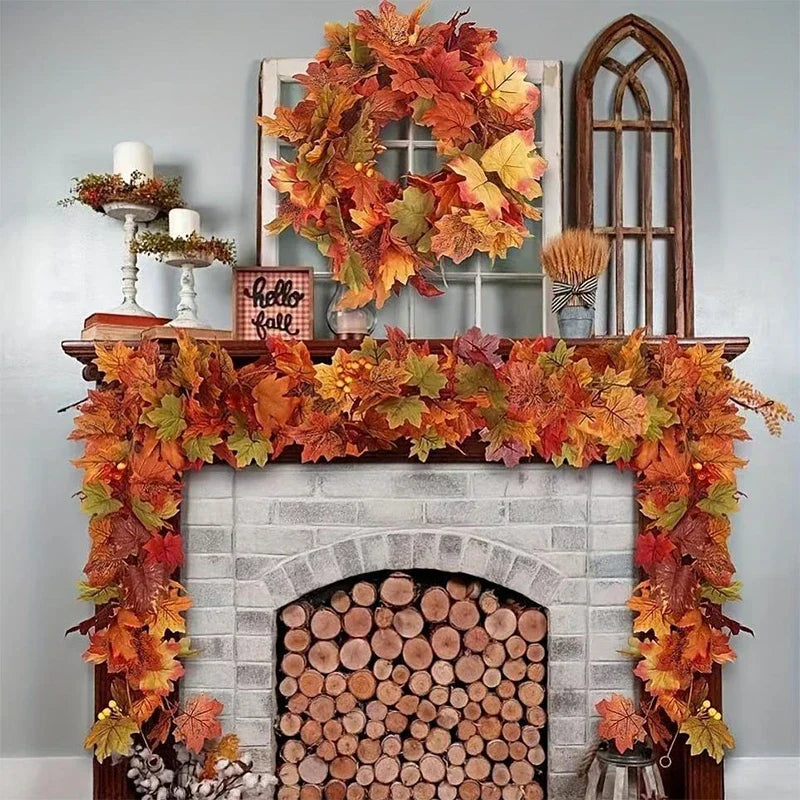2M Artificial Fall Maple Leaf Garland Autumn Decor for Thanksgiving Halloween Wedding