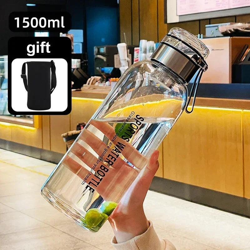 Large Capacity Glass Water Bottle with Leakproof Lid and Insulated Sleeve - Multiple Colors