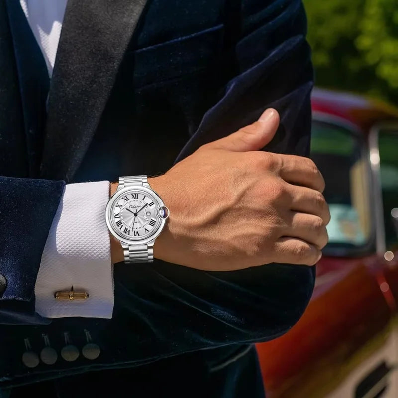 Luxury Men's Watch with Round Dial and Stainless Steel Band – Multiple Colors