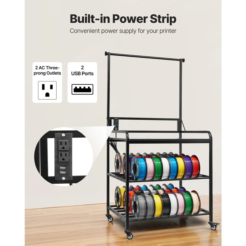 3-Tier Filament Storage Rack for 3D Printers with Wheels and Heavy Duty Steel Frame
