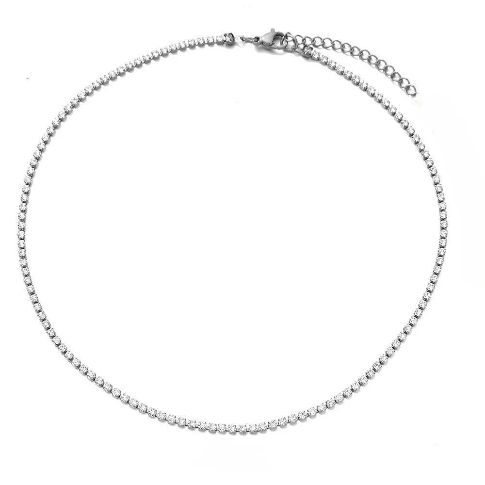 Dainty Tennis Chain Necklace for Women Gold Silver Cubic Zirconia Jewelry Gift