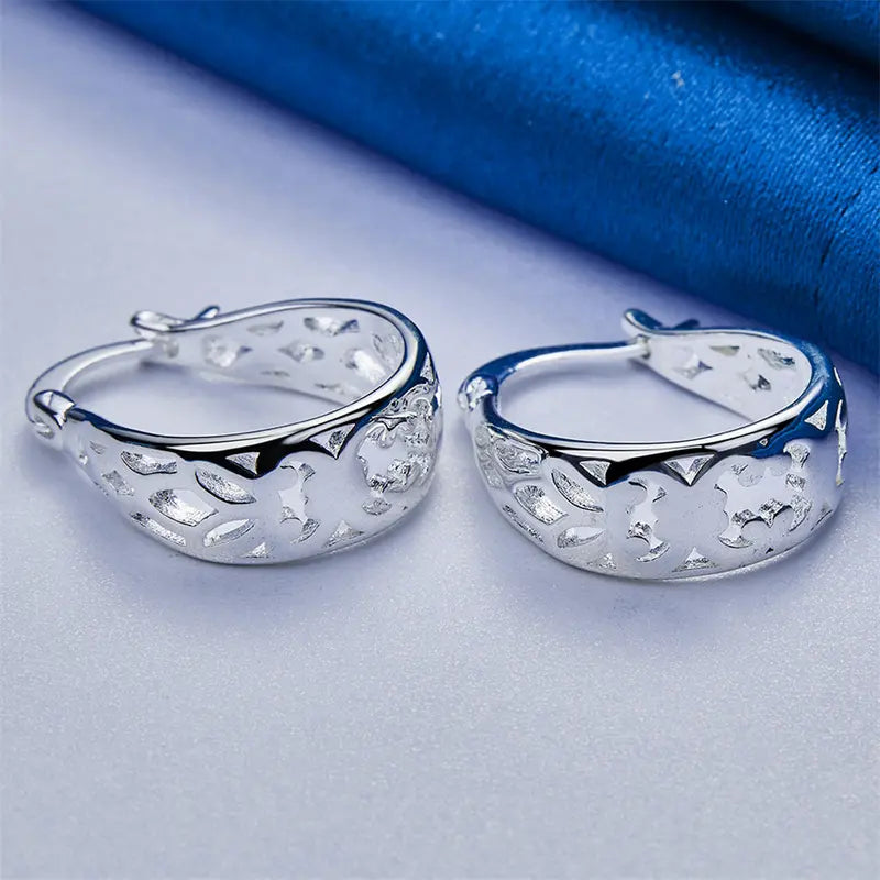 925 Sterling Silver Flower and Leaves Hollow Ear Clips for Women - Elegant Jewelry for Party & Wedding