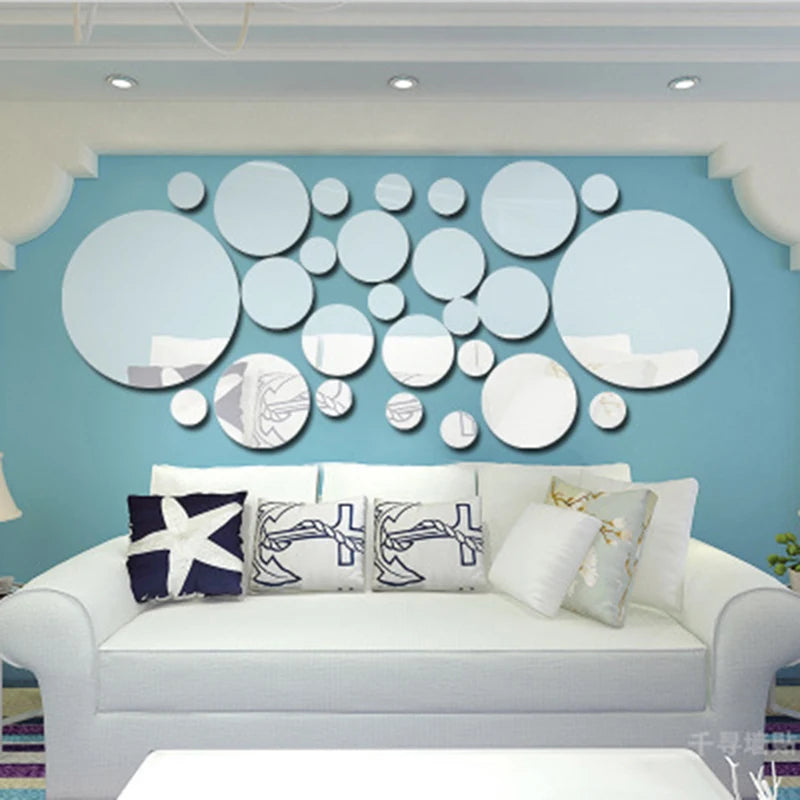 26 PCs 3D Acrylic Mirror Wall Stickers - Round Mirror Decor for Bedroom & Bathroom