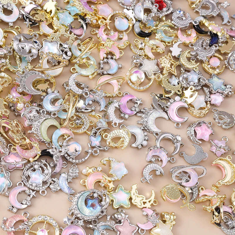 Crystal Star Moon Charms Pendants for Jewelry Making - Mix of 5 Pieces