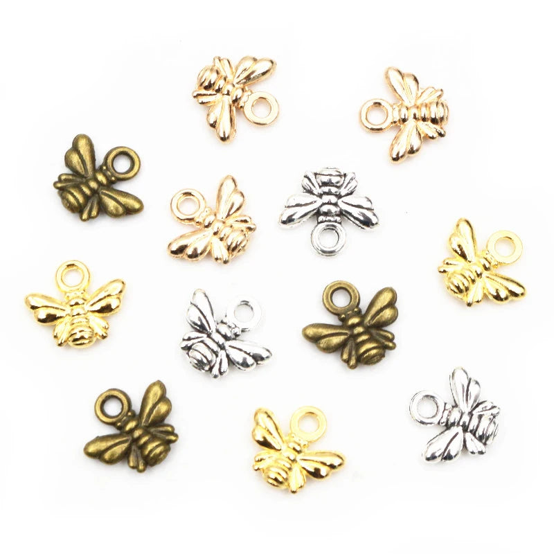 30pcs Bee Charms Jewelry Making Pendants Antique Bronze & Gold Plated DIY Craft