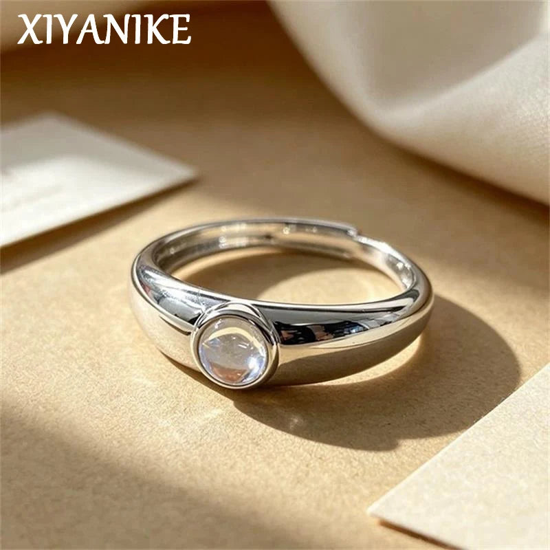 Moonstone Adjustable Finger Ring for Women Girl Jewelry Gift Party Daily