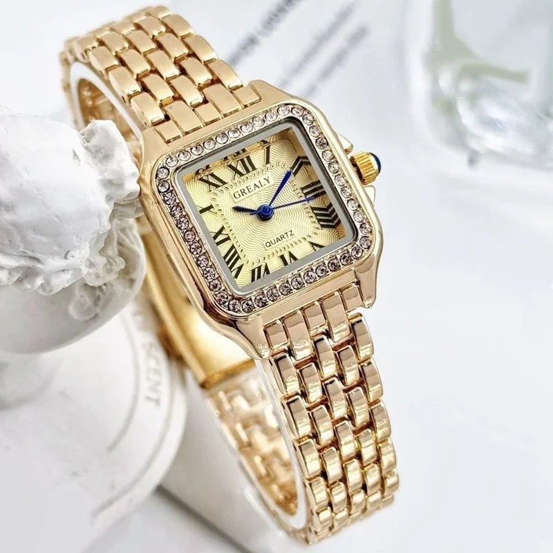 Luxury Rhinestone Women’s Square Quartz Wristwatch Fashion Ladies Dress Watch