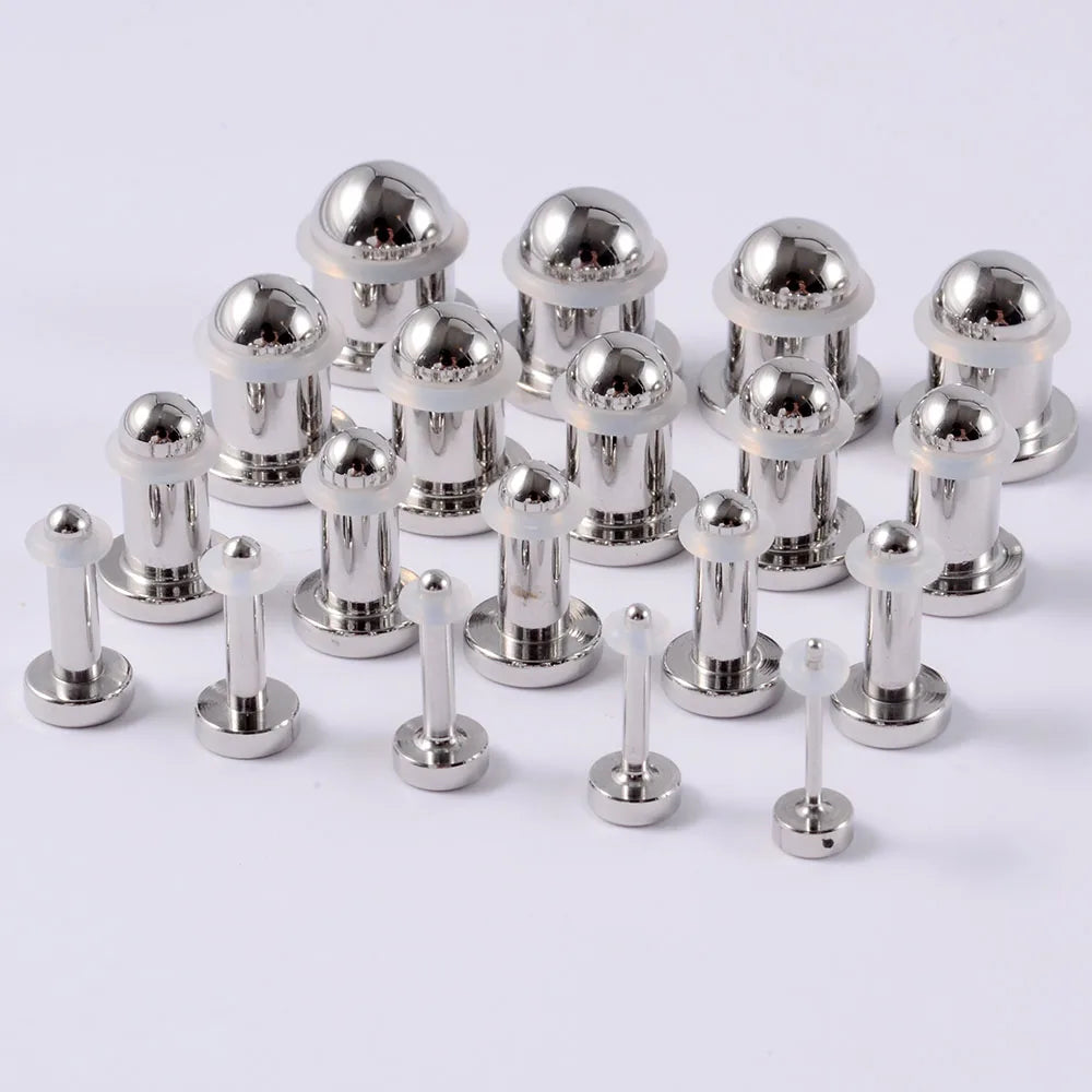1/19pcs Surgical Steel Mirror Face Ear Plugs Tunnels Body Piercing Jewelry