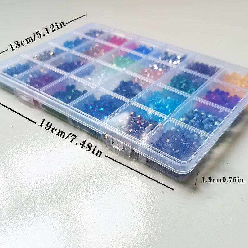 Bicone Crystal Beads Set for Jewelry Making - Multi-Size Irregular Glass Beads with Storage Case