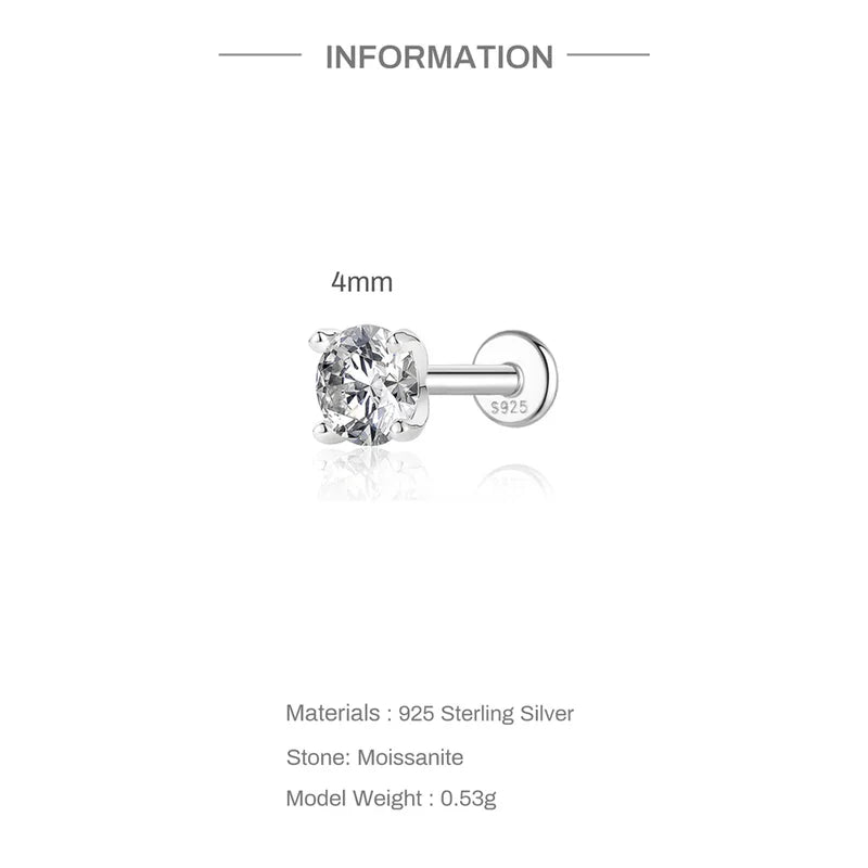 Moissanite Earrings 0.03-1.2CT Stud Jewelry Sterling Silver Gift for Men Women