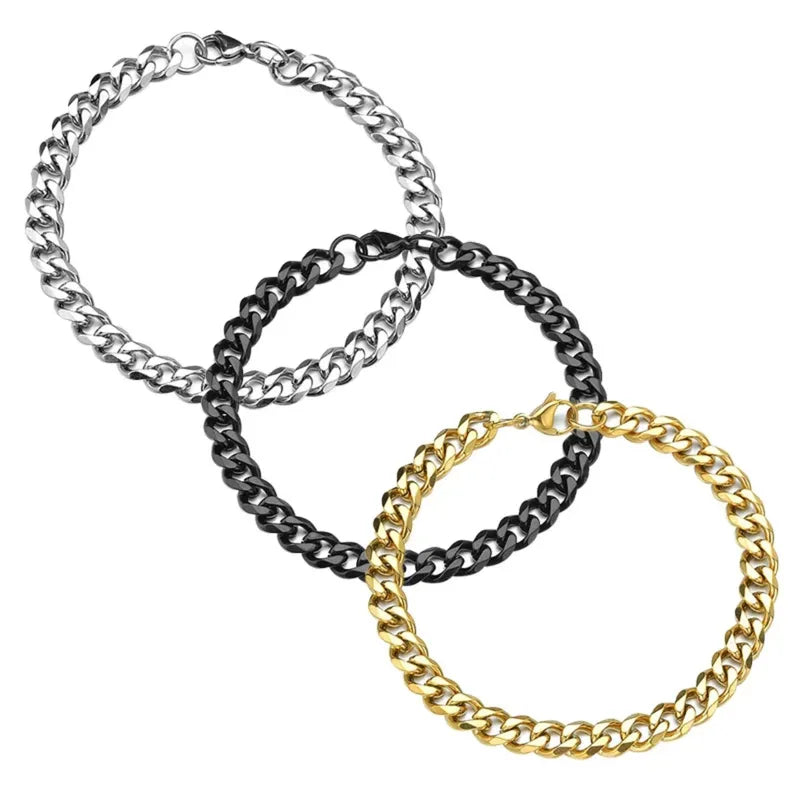 Unisex Men Women Cuban Chain Bracelet Stainless Steel Jewelry for Couples