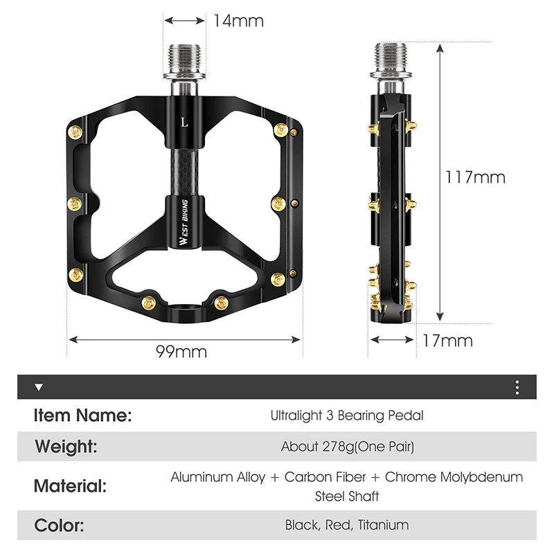 Aluminum Alloy Bicycle Pedal with Three Bearings MTB Road Bike Pedals Anti-Slip Universal