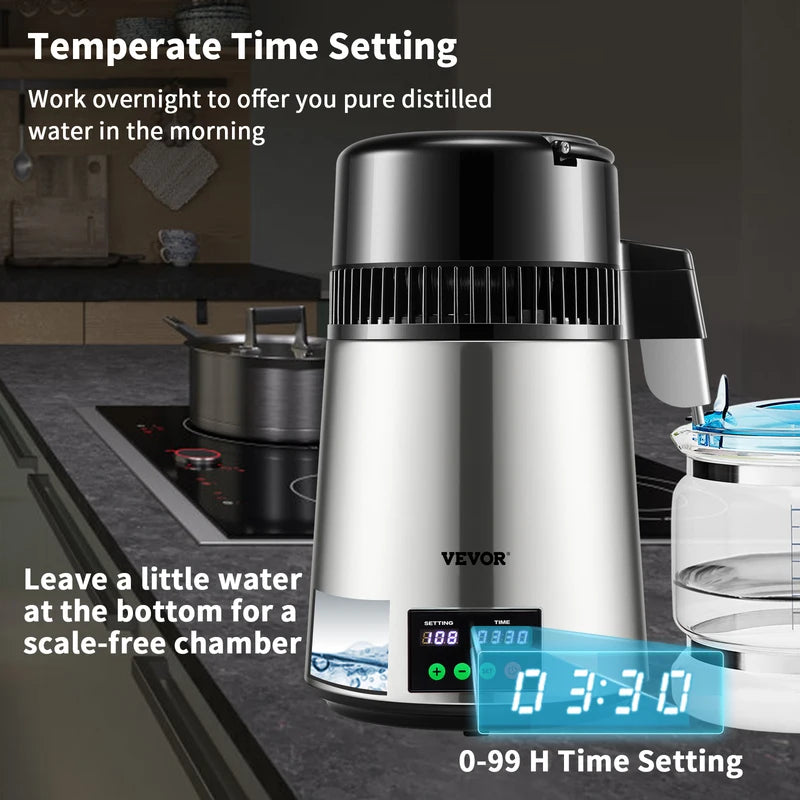 Water Distiller Purifier with Touch Screen 4L Capacity Home Use, Fast 1 L/H