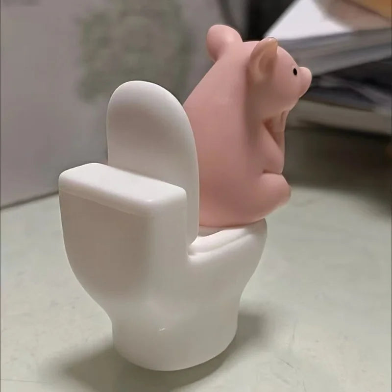 Pink Pig on Toilet Figurine - Whimsical PVC Home & Office Decor