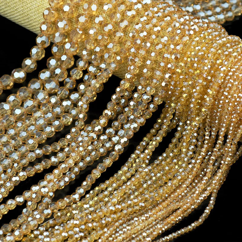 Golden Champagne Crystal Glass Spacer Beads for Handmade Jewelry 4-10mm