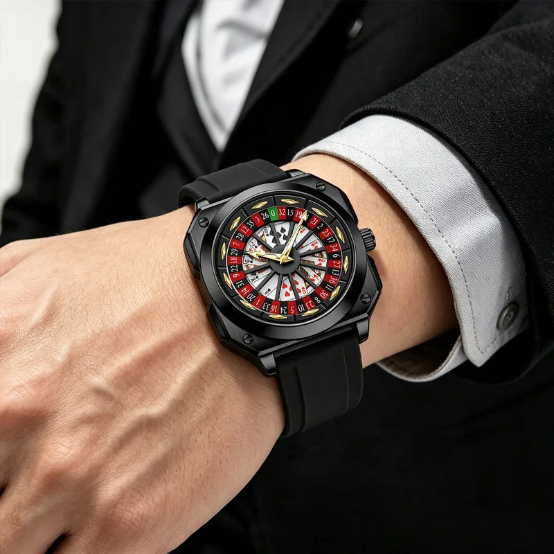 Men's Square 42mm Luminous Waterproof Quartz Watch - Black Silicone Sport Watch