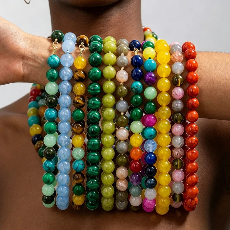Bohemia Acrylic Chunky Beads Necklace with Zircon Pendant - Water Drop Shape, Y2K Beach Jewelry