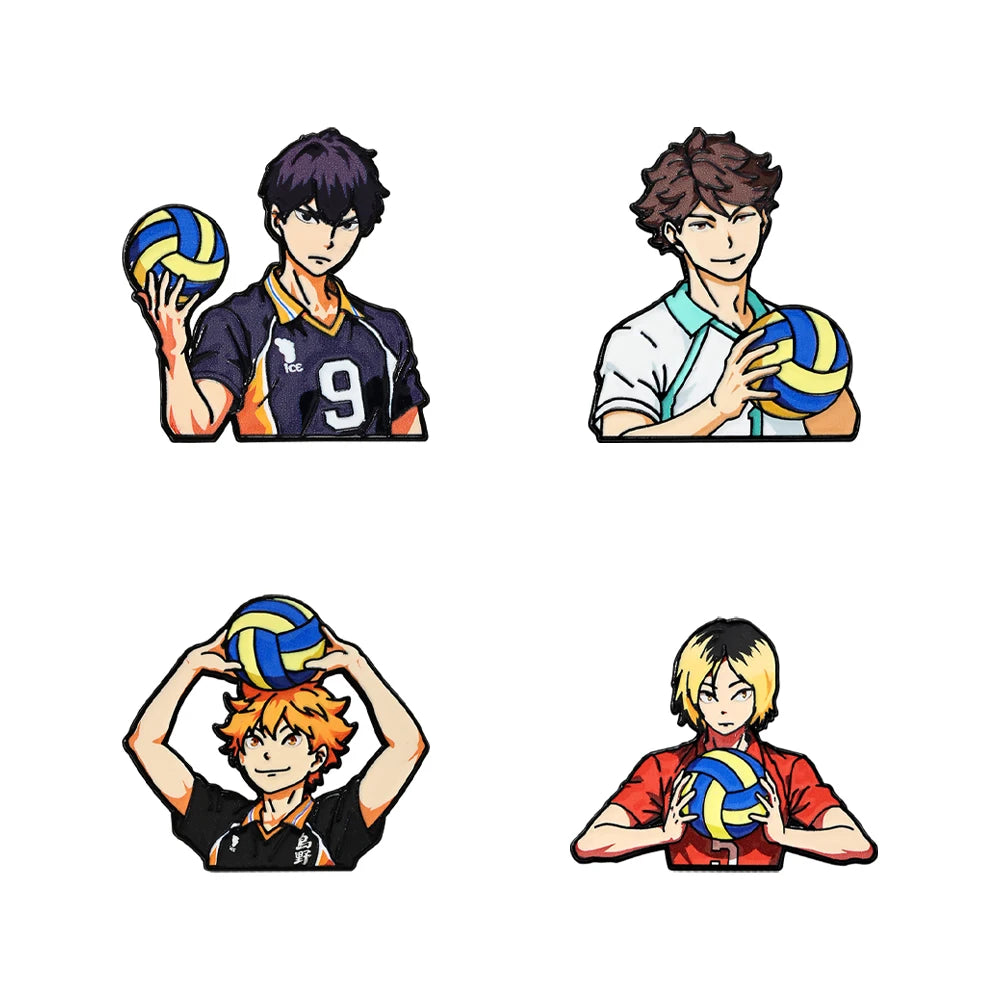 4-Piece Cute Volleyball Enamel Pin Cartoon Anime Brooches for Coat & Apparel
