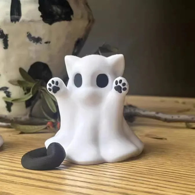 Mini Cat Ghost Ornament Halloween Decor Spooky Desktop Figurine Gift