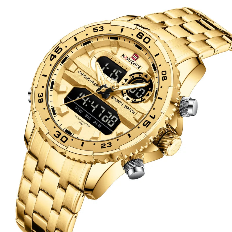 Men's Fashion Sport Waterproof Quartz Wrist Watch with Stainless Steel Strap