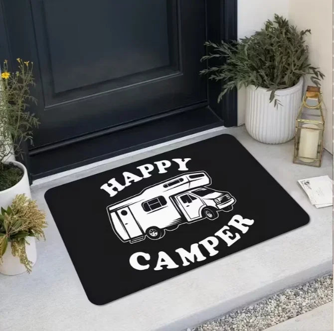 Outdoor Welcome Door Mat - Retro Camping Car Pine Tree Design for Indoor & Outdoor Use