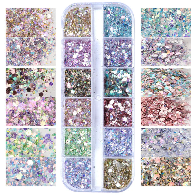 Iridescent Hexagon Nail Glitter Sequins for Nail Art, Holographic Flakes, 10g