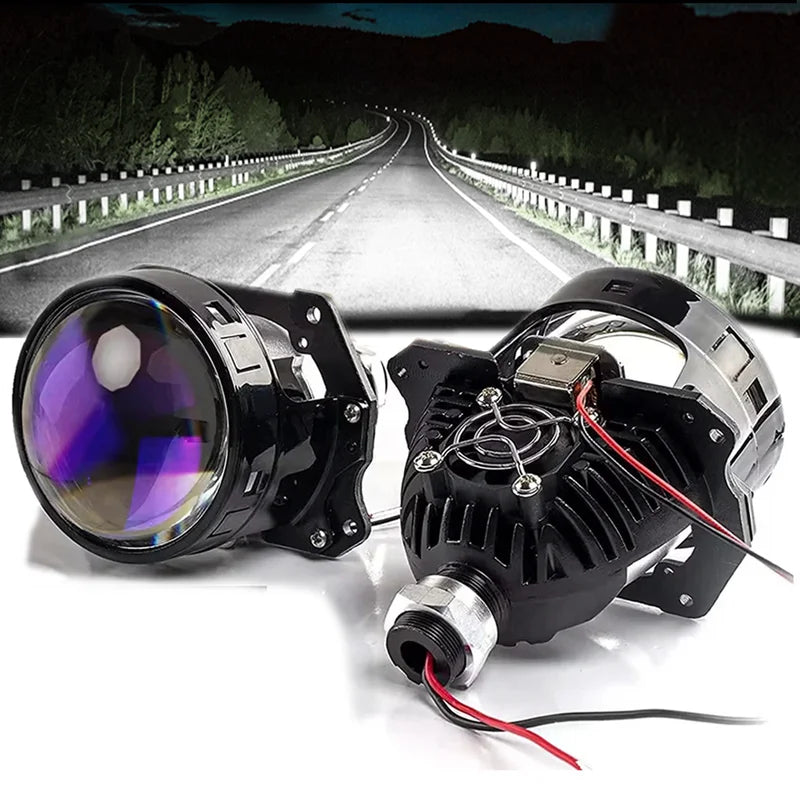 90W Bi-LED Projector Lens Kit for Car Headlights - Universal Fit, Blue Tint