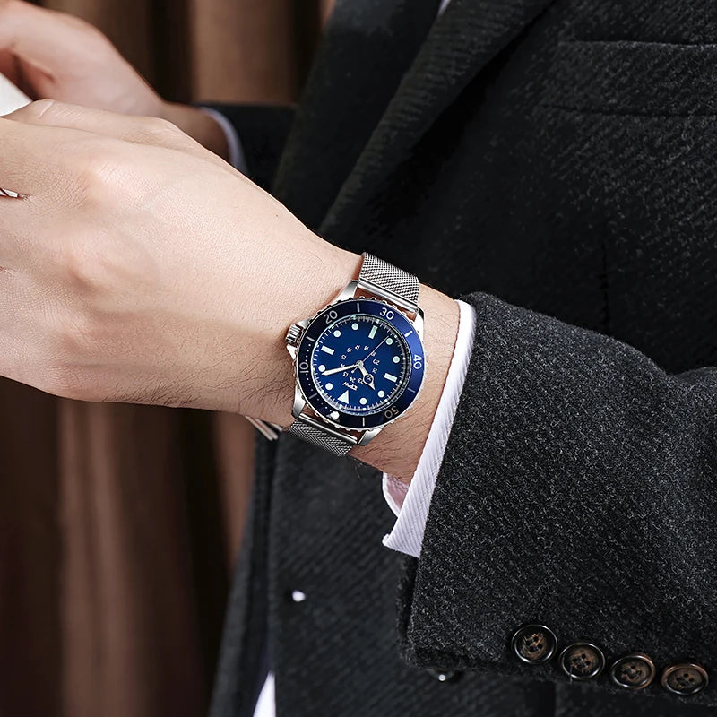 Diver Style Field Watch 40mm Case with Rotating Bezel and Nylon Strap - Multiple Colors